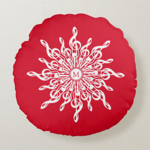 Coussins Ronds Monogramme rouge de Noël G-Clef Snowflake