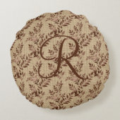 Coussins Ronds Monogramme Script initial Brown Rose Feuilles or (Dos)