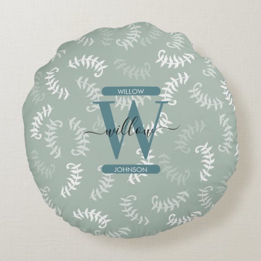 Coussins Ronds Monogramme turquoise vert Feuille (Dos)