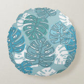 Coussins Ronds Monstera Hawaii rétro Leaf Summer Blues (Devant)