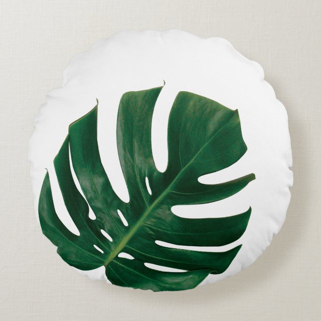 Coussins Ronds Monstera Leaf conception de l'île - Tropical Green (Devant)