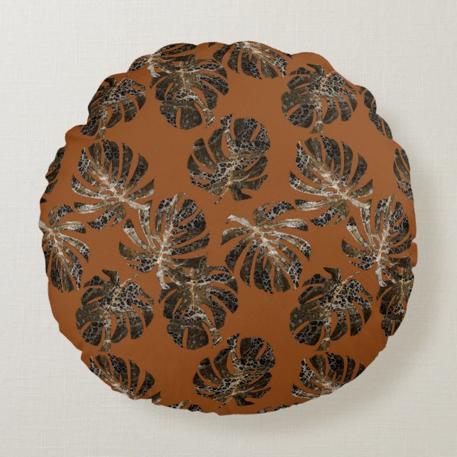 Coussins Ronds Monstera Leo Impression Animale Glam 3 (Devant)