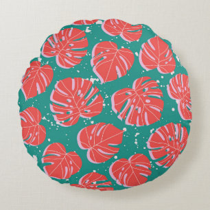 Coussins Ronds Monstère rouge : motif tropical vert