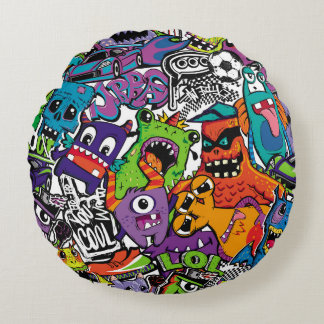 Coussins Ronds Monstres de bandes dessinées Abstraits sans soudur