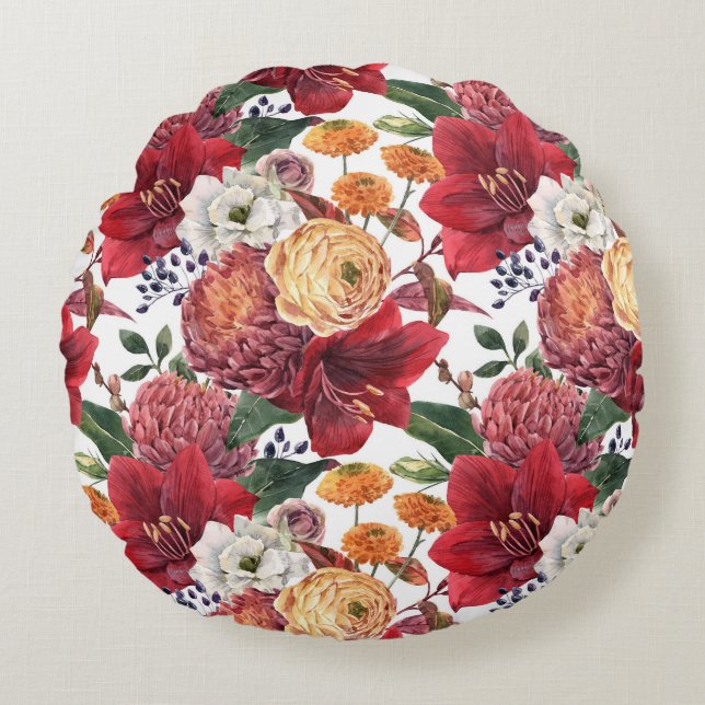 Coussins Ronds Moody Amaryllis et Chrysanthemum (Devant)