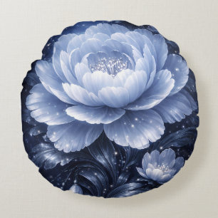 Coussins Ronds Moonlit Bloom – Œuvre d'art murale florale bleue l