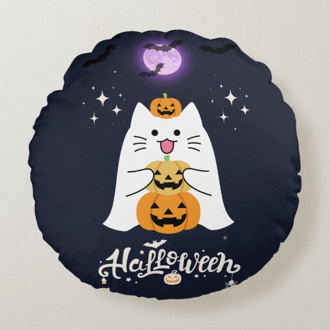 Coussins Ronds Moonlit Halloween Cat – Spooky & Sweet Night (Devant)