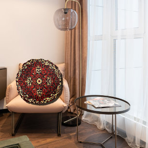 Coussins Ronds Moquette persane look rouge foncé et crème