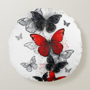 Coussins Ronds Morphos noirs et rouges volants