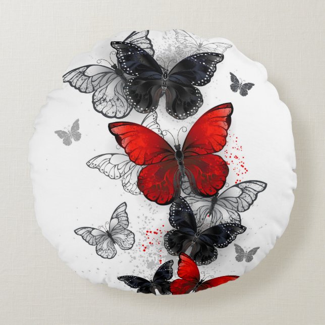 Coussins Ronds Morphos noirs et rouges volants (Devant)