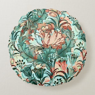 Coussins Ronds Morris Inspiré Tulipes, Peonies, Acanthus Green