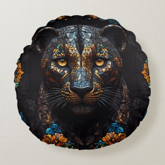 Coussins Ronds Mosaic Leopard Majesty (Devant)