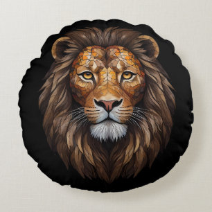Coussins Ronds Mosaic Lion Portrait vitrail designer effet