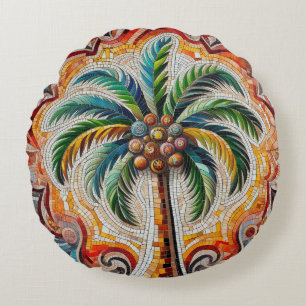 Coussins Ronds Mosaic Palm Tree Design