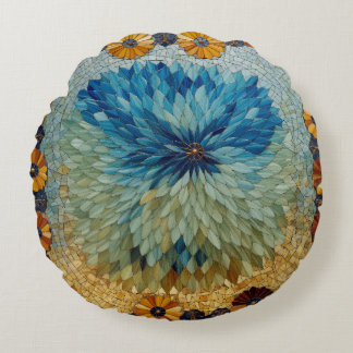 Coussins Ronds Mosaïque verte bleue florale