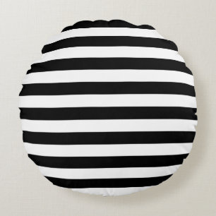 Coussins Ronds Motif à bandes étroites noir et blanc