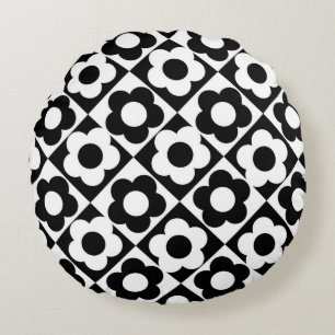 Coussins Ronds Motif à bille en diamant noir et blanc