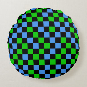 Coussins Ronds Motif à carreaux bleu vert et noir