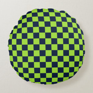 Coussins Ronds Motif à carreaux citron et marine