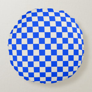 Coussins Ronds Motif à carreaux cobalt et crème