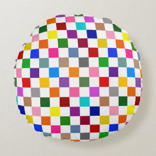 Coussins Ronds Motif à carreaux coloré blanc