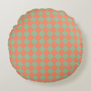 Coussins Ronds Motif à carreaux diamant Vert olive Rose saumon