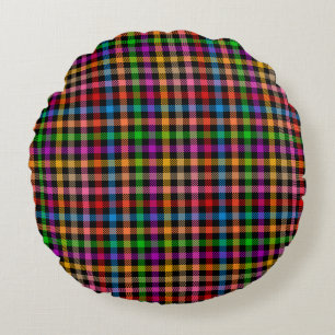 Coussins Ronds Motif à carreaux gingham arc-en-ciel coloré - Noir