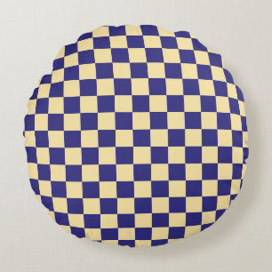 Coussins Ronds Motif à carreaux indigo et beurre
