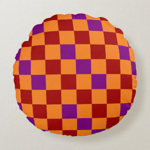 Coussins Ronds Motif à carreaux rouge orange violet 