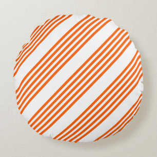 Coussins Ronds Motif à cinq bandes orange et blanc