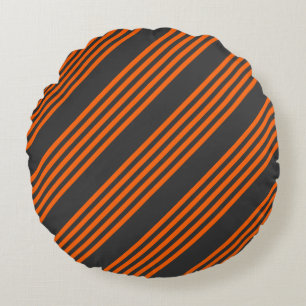 Coussins Ronds Motif à cinq bandes orange et charbon de bois