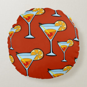 Coussins Ronds Motif à cocktails Dark Orange Martini