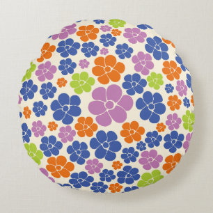 Coussins Ronds Motif à fleurs - Bleu, Orange, Violet, Vert
