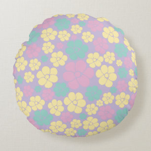 Coussins Ronds Motif à fleurs - rose, jaune, violet et vert