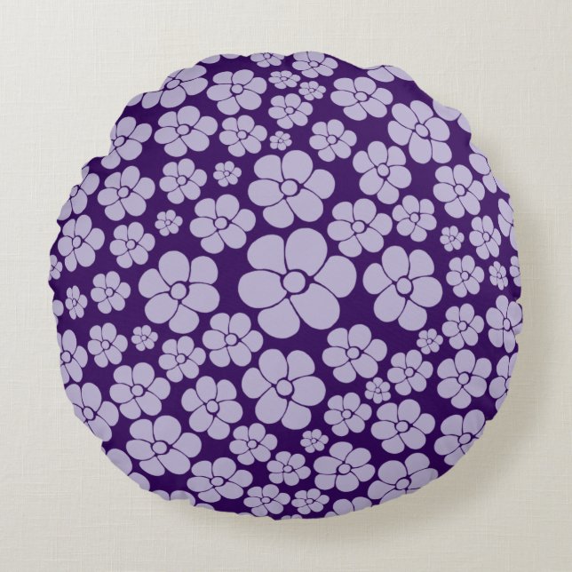 Coussins Ronds Motif à fleurs - violet (Devant)