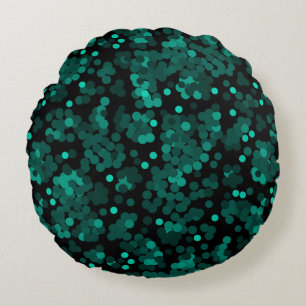 Coussins Ronds Motif à pois vert turquoise sur noir