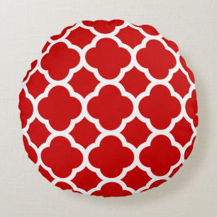 Coussins Ronds Motif à quatre feuilles rouge et blanc