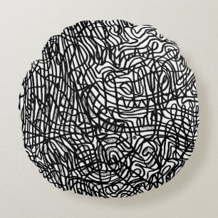 Coussins Ronds Motif Abstrait de lignes noir et blanc