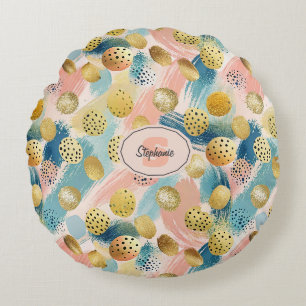 Coussins Ronds Motif Abstrait en forme de brosse et d'or