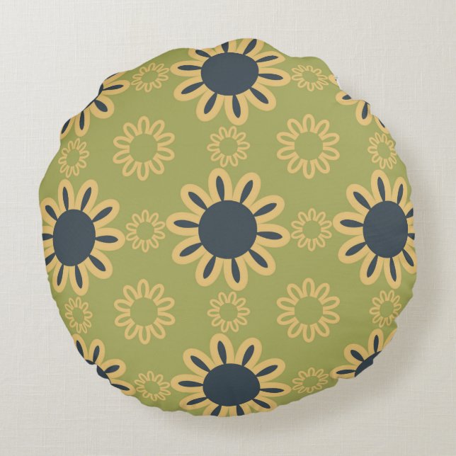 Coussins Ronds Motif Abstrait noir et jaune rétro (Dos)