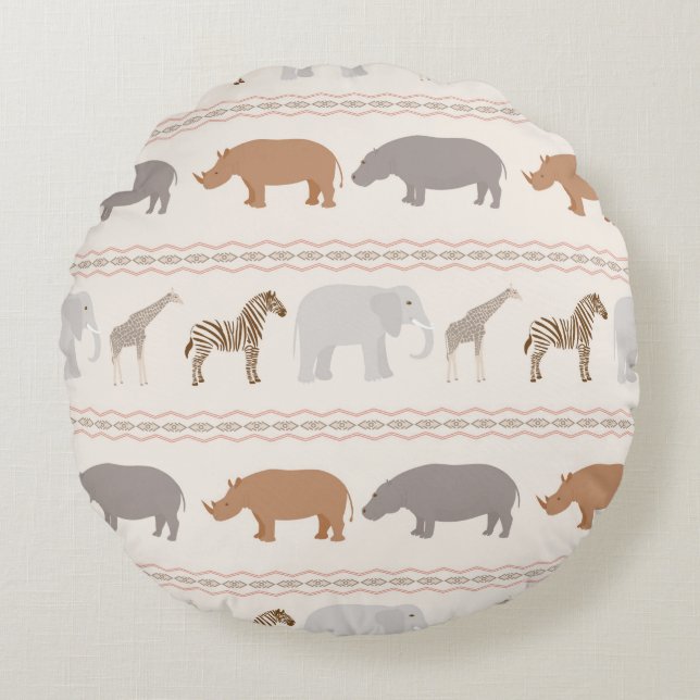 Coussins Ronds Motif africain 1 d'animaux (Devant)