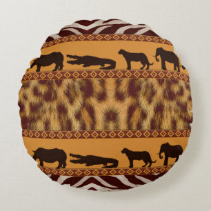Coussins Ronds Motif animalier moderne tribal africain léopard