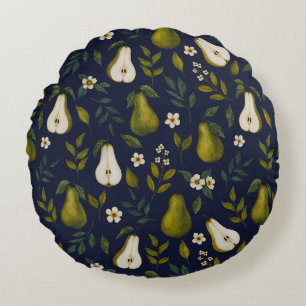 Coussins Ronds Motif aquarelle de poire verte sur fond bleu foncé