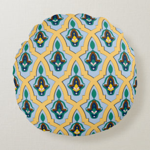 Coussins Ronds Motif arabe marocain de filigrane dans le bleu et
