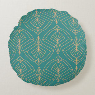 Coussins Ronds Motif Art Déco avec des formes géométriques dorées