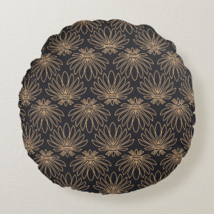 Coussins Ronds Motif Art Déco avec motifs floraux dorés