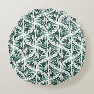 Coussins Ronds Motif Art Déco élégant avec feuillage vert