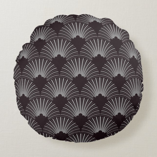 Coussins Ronds Motif art déco noir et gris (Devant)