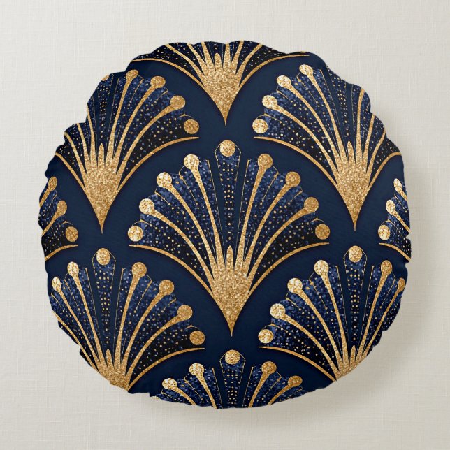 Coussins Ronds Motif Art Déco or (Devant)