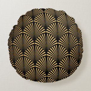 Coussins Ronds Motif Art déco. Simples grappes noir et or